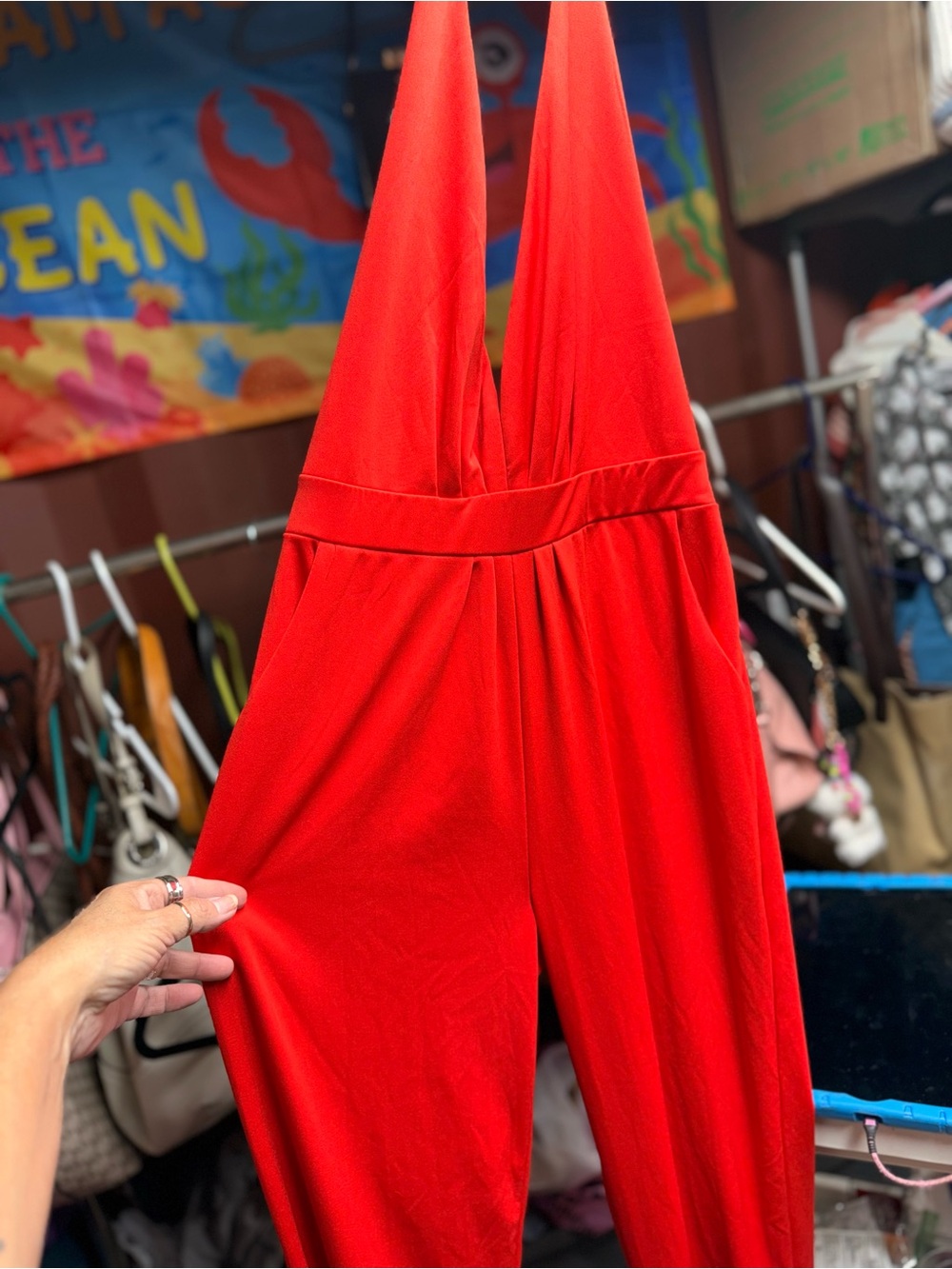 Red V-Neck Women’s Jumpsuit